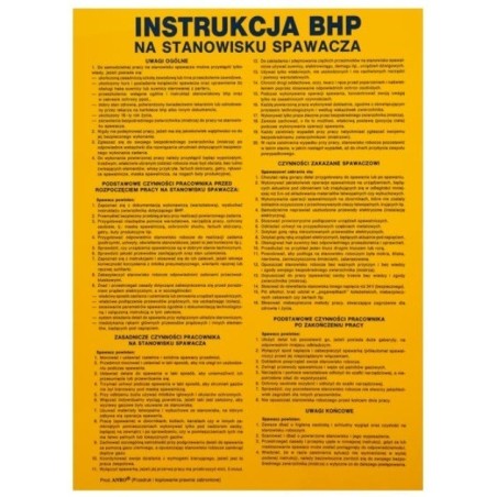 ANRO Znak Bezpieczeństwa „Instrukcja BHP na stanowisku spawacza”