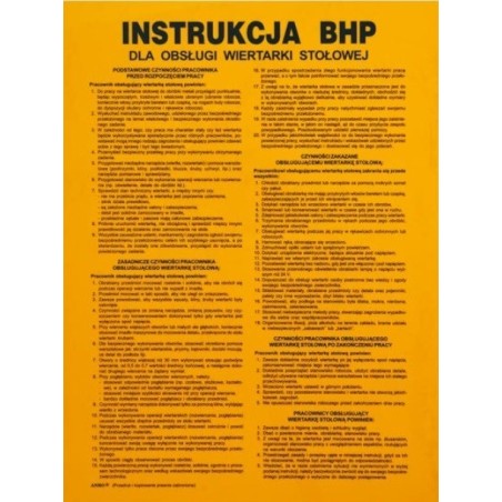 ANRO Znak Bezpieczeństwa „Instrukcja BHP przy obsłudze wiertarki stołowej”