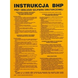 ANRO Znak Bezpieczeństwa „Instrukcja BHP przy obsłudze szlifierki dwutarczowej”