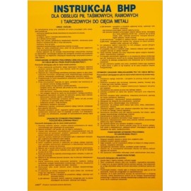 ANRO Znak Bezpieczeństwa „Instrukcja BHP przy obsłudze pił taśmowych, ramowych i tarczowych do cięcia metali"