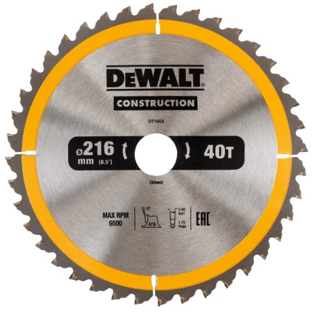 DEWALT DT1953-QZ TARCZE DO PILAREK RĘCZNYCH 216X30MM 40T