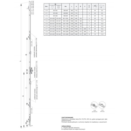 Zasuwnica okienna ROMB Z1 Hw 420-600mm