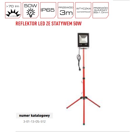 PRO Reflektor LED ze Statywem IP65 50W 3-01-13-OS-712
