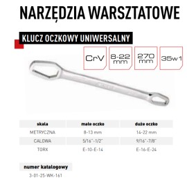 PRO Klucz Płasko Oczkowy Uniwersalny 8-22mm 3-01-25-WK-161