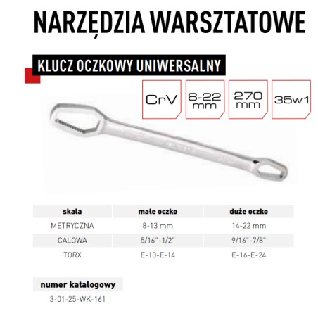 PRO Klucz Płasko Oczkowy Uniwersalny 8-22mm 3-01-25-WK-161