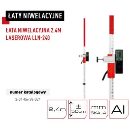 PRO Łata Niwelacyjna 2.4m Laserowa LLN-240 3-01-06-38-124
