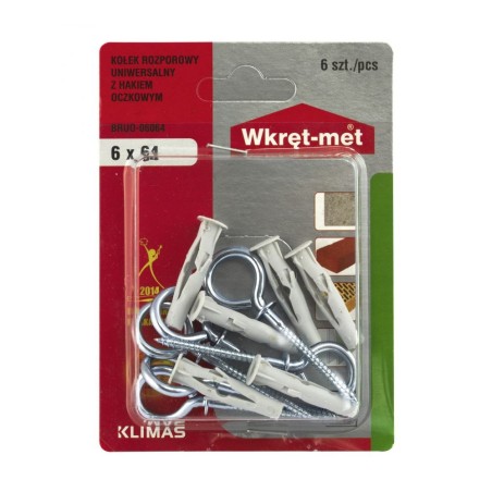 WKRĘT-MET Blister Kołka z Hakiem Pełnym RUO 6x4  6szt