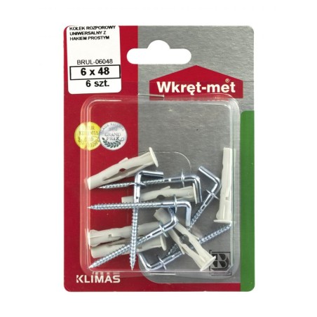 WKRĘT-MET Blister Kołka z Hakiem Prostym RUL 6x4 6szt RUL-06048