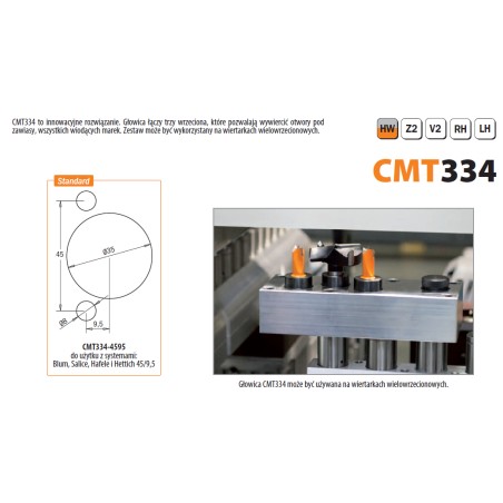 CMT UNIWERSALNA GŁOWICA DO WIERCEŃ POD SYSTEMY ZAWIASÓW: BLUM SALICE HÄFELE & HETTICH (GŁOWICA NIE ZAWIERA WIERTEŁ) TYP.CMT334