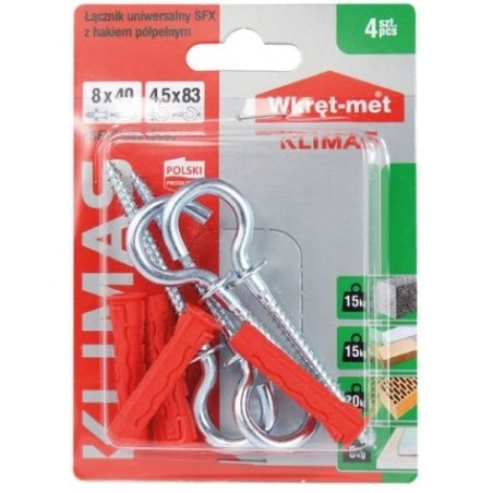 WKRĘT-MET Blister Łącznik z Hakiem 8/40x83 Czerwony Sufit 4szt