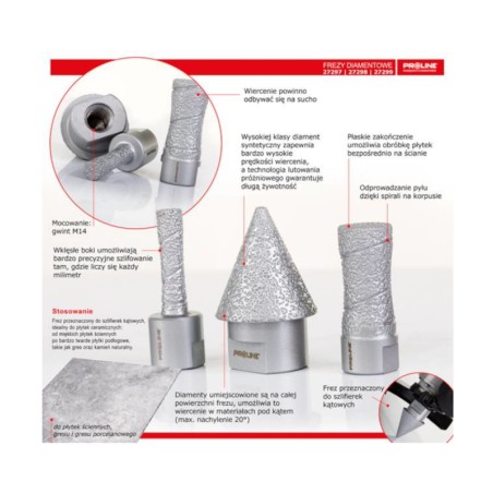 PROLINE Frez Diamentowy Stożkowy M14 27297
