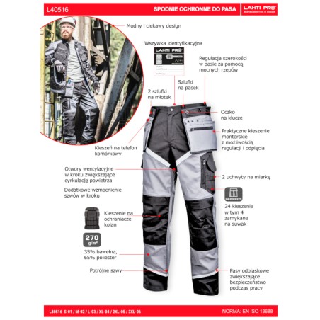 LAHTI PRO Spodnie Czarno Szare z Odblaskami S L4051601