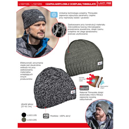 LAHTI PRO Czapka Akrylowa Ocieplana 3M CZARNA L102110S