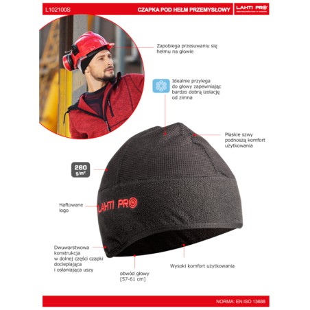 LAHTI PRO Czapka pod Hełm Przemysłowy CZARNA L102100S