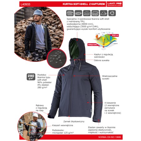 LAHTI PRO Kurtka Softshell z Kapturem CZARNA M L4093302