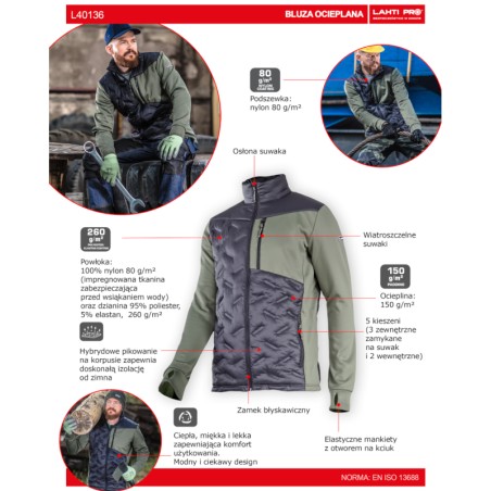 LAHTI PRO Bluza Ocieplana Czarno-Zielona 2XL L4013605