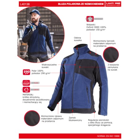 LAHTI PRO Bluza Polar ze Wzmocnieniami GRANATOWO-CZARNA 2XL L4013805