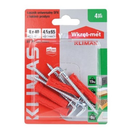 WKRĘT-MET Blister Łącznik z Hakiem 8/40x65 Czerwony Prosty 4szt BSFXL-08040065