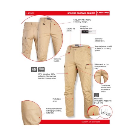 LAHTI PRO Spodnie Bojówki Beżowe SLIM FIT M L4052102