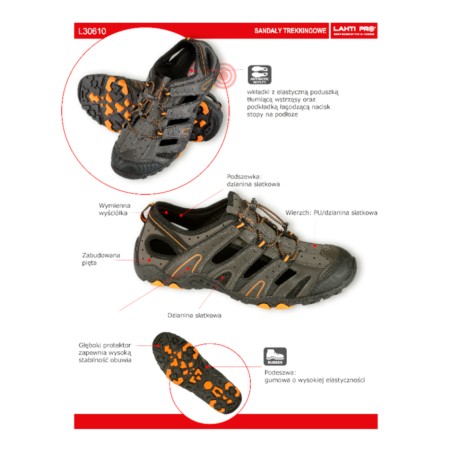 LAHTI PRO Sandały Trekkingowe Szaro-Czarno-Pomarańczowe 46 L3061046
