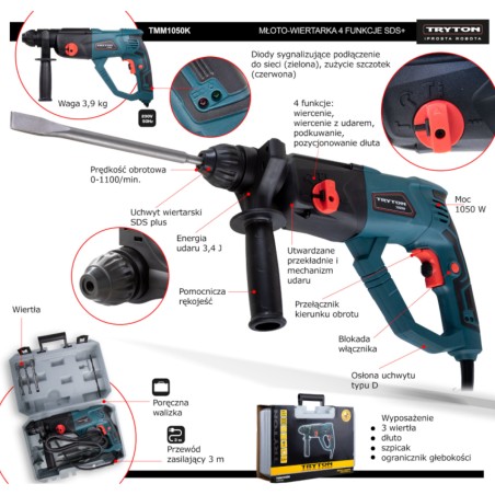 TRYTON Młotowiertarka SDS+ 1050W (TMM1050K)