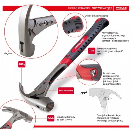 PROLINE Młotek Stolarski 480g Anti-Vibe 12596