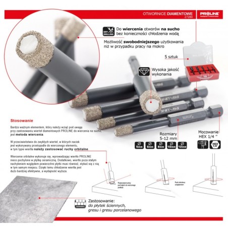 PROLINE Zestaw Otwornic Diamentowych 5-12mm HEX 27280