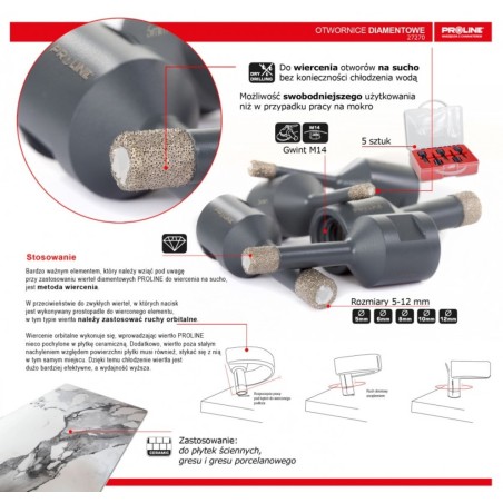 PROLINE Zestaw Otwornic Diamentowych 5-12mm M14 27270