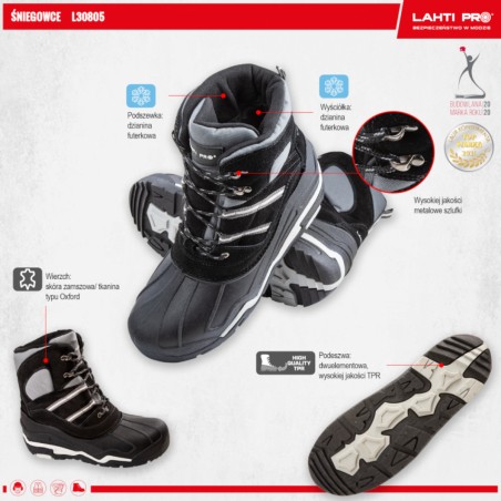 LAHTI PRO Śniegowce Zamszowe/Oxford CZARNO-SZARE 43/44 L3080544
