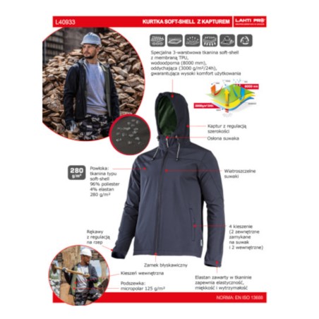 LAHTI PRO Kurtka Softshell z Kapturem GRANATOWA S L4093501