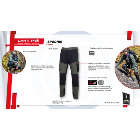 LAHTI PRO Spodnie z Elem STRETCH Ziel-czar S
