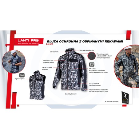 LAHTI PRO Bluza z odp. rękawami Szaro-Czarna XL