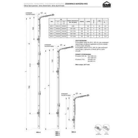 Zasuwnica Okienna Narożna ROMB NR3 1451-1650mm (Czop Walcowy)