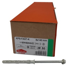 KLIMAS Wkręt-Met Kołek Ramowy Rozporowy z Wkrętem z Łbem Sześciokątnym i Gniazdem TX 8x140 Klucz (KPS-FAST-08140K) Sztuka 2