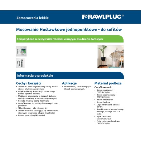 RAWLPLUG Zestaw Huśtawkowy Sufitowy Jednopunktowy (2 elementy)