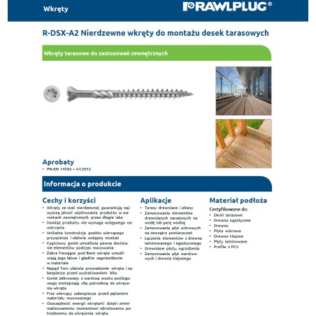 RAWLPLUG Wkręt Tarasowy Nierdzewny A2 DSX 5x50 (25szt.)