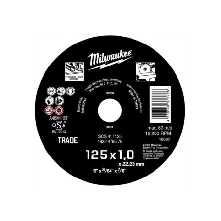 MILWAUKEE Tarcza do Cięcia Metalu 125x1.0
