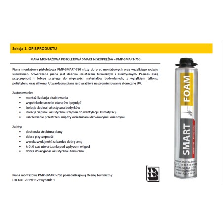 Piana Montażowa Pistoletowa Niskoprężna KLIMAS SMART 750ml