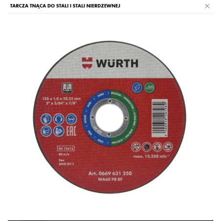 WURTH Tarcza Do Cięcia Metalu 230x1,9mm (0669632301961)